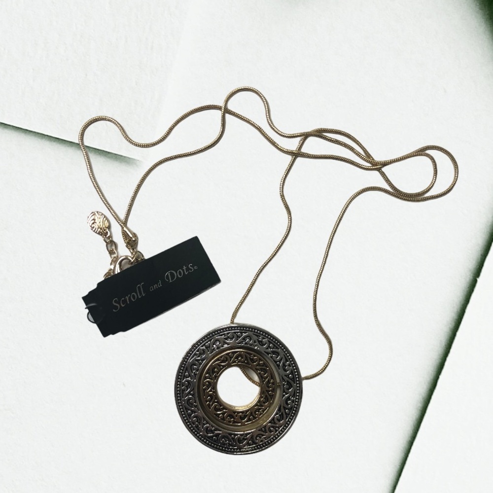 Scroll and Dots Two Toned Medallion Necklace